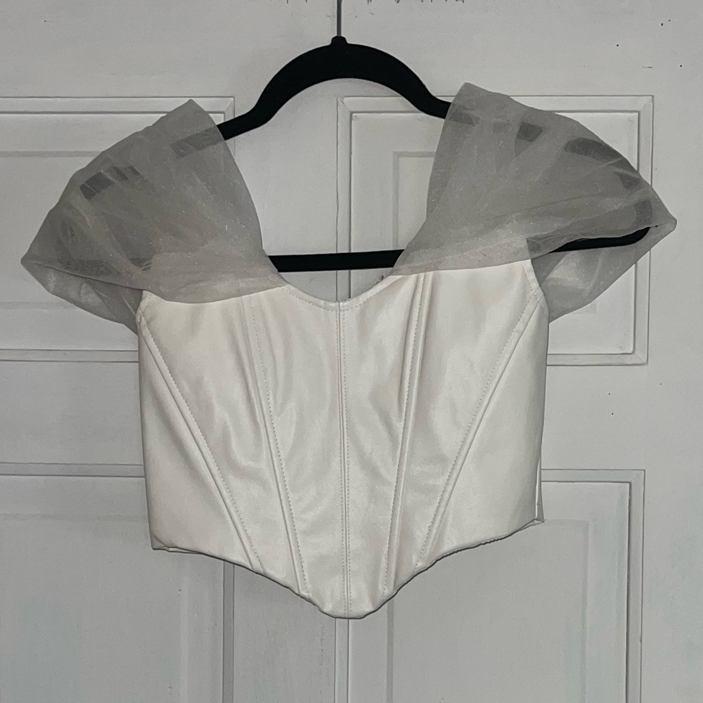 White Corset-Style Puff Shoulder Top